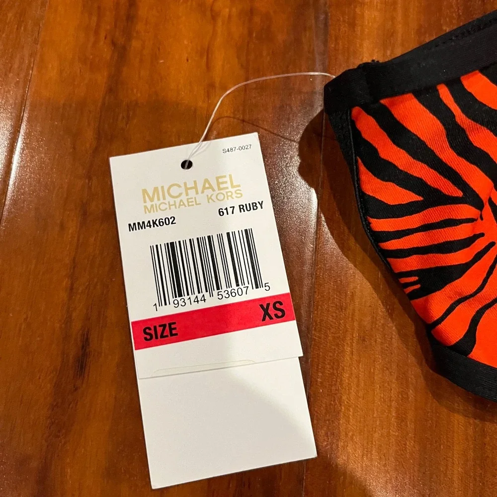 Michael Kors Bikini Swim‎ Bottom Black Zebra Animal Print Ruby Orange Red New XS